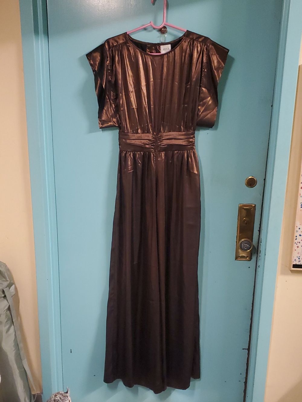 NWT, MISA Los Angeles Juliet Jumpsuit Brown Bronze  Metallic Wide Leg Revolve.